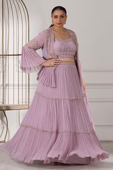 RAJ ARORA Pleated Embroidered Jacket Lehenga Set 