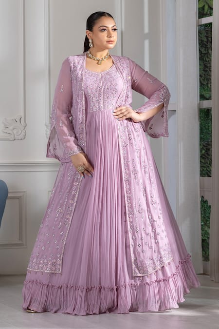 RAJ ARORA Pleated Embroidered Anarkali With Jacket 