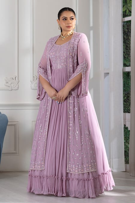 Raj Arora Purple Georgette Crystals, Sequins, Pleated Embroidered Anarkali With Jacket Online at Aza Fashions Raj Arora_Purple Georgette Crystals, Sequins, Pleated Embroidered Anarkali With Jacket _Online_at_Aza_Fashions
