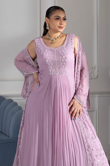 Buy Raj Arora Purple Georgette Crystals, Sequins, Pleated Embroidered Anarkali With Jacket Online at Aza Fashions Buy_Raj Arora_Purple Georgette Crystals, Sequins, Pleated Embroidered Anarkali With Jacket _Online_at_Aza_Fashions