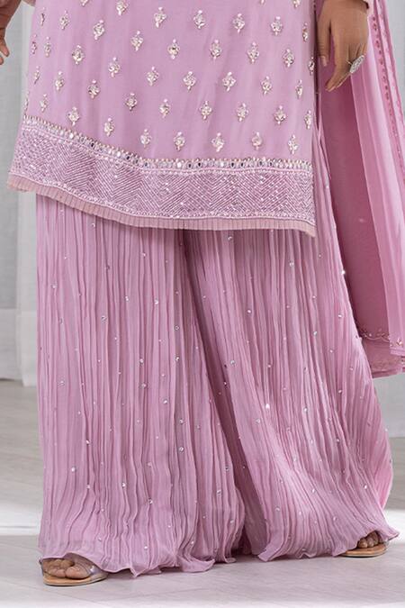 Raj Arora Purple Georgette Cut Work, Pearls, Cutdana And Embroidered Kurta Sharara Set Online at Aza Fashions Raj Arora_Purple Georgette Cut Work, Pearls, Cutdana And Embroidered Kurta Sharara Set _Online_at_Aza_Fashions