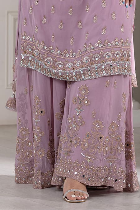 Raj Arora Purple Georgette Pearls, Sequins, Cut Work Dori And Embroidered Kurta Sharara Set Online at Aza Fashions Raj Arora_Purple Georgette Pearls, Sequins, Cut Work Dori And Embroidered Kurta Sharara Set _Online_at_Aza_Fashions
