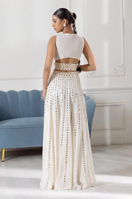 Raj Arora Mirror & Pearl Embroidered Jacket Sharara Set 