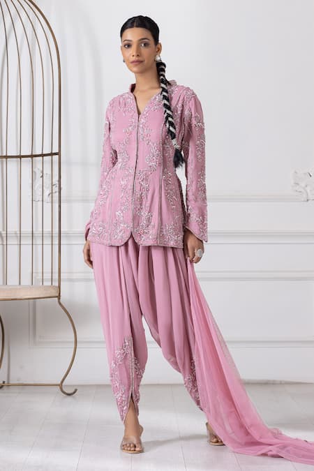 RAJ ARORA Embroidered Peplum Kurta Dhoti Pant Set 