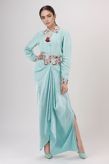 Anamika Khanna Embroidered Shirt & Draped Skirt Set 