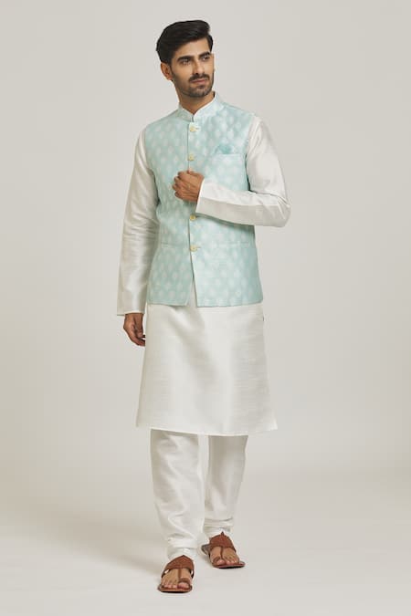 Arihant Rai Sinha Blue Silk Embroidery Floral Motif Sky Bundi Online at Aza Fashions Arihant Rai Sinha_Blue Silk Embroidery Floral Motif Sky Bundi_Online_at_Aza_Fashions