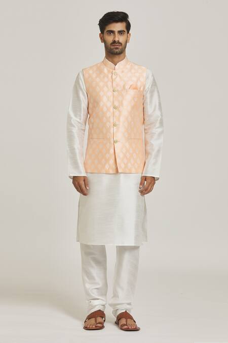 Arihant Rai Sinha Peach Silk Embroidery Floral Motif Bundi Online at Aza Fashions Arihant Rai Sinha_Peach Silk Embroidery Floral Motif Bundi _Online_at_Aza_Fashions