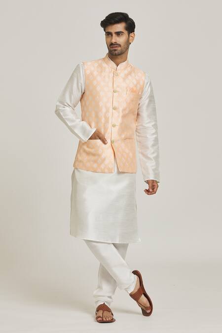 Buy Arihant Rai Sinha Peach Silk Embroidery Floral Motif Bundi Online at Aza Fashions Buy_Arihant Rai Sinha_Peach Silk Embroidery Floral Motif Bundi _Online_at_Aza_Fashions