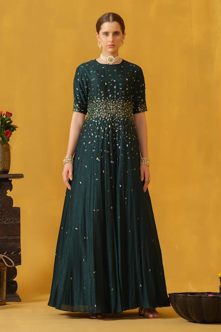 ABSTRACT BY MEGHA JAIN MADAAN Leaf Applique Embellished Anarkali 