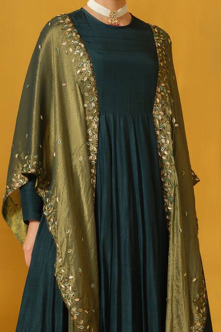 Buy Abstract By Megha Jain Madaan Green Silk, Tissue, Cotton Sequins, Beads Round Neck Leaf Applique Work Anarkali Online at Aza Fashions Buy_Abstract By Megha Jain Madaan_Green Silk, Tissue, Cotton Sequins, Beads Round Neck Leaf Applique Work Anarkali _Online_at_Aza_Fashions