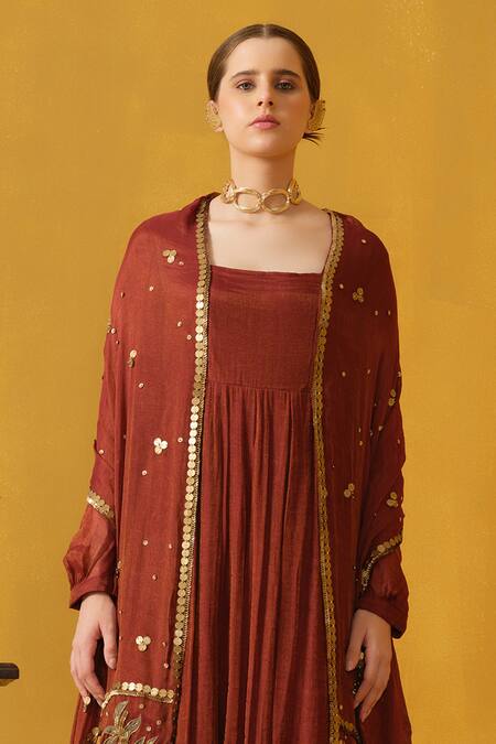 Buy Abstract By Megha Jain Madaan Red Tissue, Cotton Sequins, Beads, Applique Square Neck Embroidered Anarkali Online at Aza Fashions Buy_Abstract By Megha Jain Madaan_Red Tissue, Cotton Sequins, Beads, Applique Square Neck Embroidered Anarkali _Online_at_Aza_Fashions