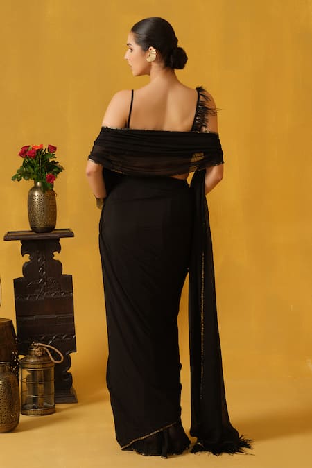 Abstract By Megha Jain Madaan Pre-Draped Saree With Embellished Blouse 