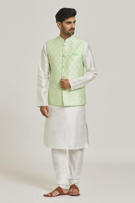 Arihant Rai Sinha_Green Silk Embroidery Floral Motif Pista Bundi _Online_at_Aza_Fashions
