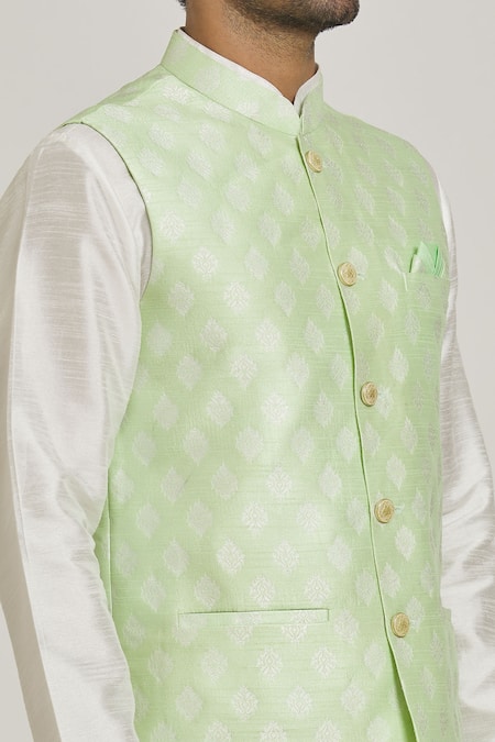 Buy_Arihant Rai Sinha_Green Silk Embroidery Floral Motif Pista Bundi _Online_at_Aza_Fashions