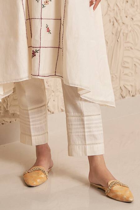 Buy Samatvam By Anjali Bhaskar Ivory Chanderi Embroidery Round Neck Ishani Floral Asymmetric Kurta With Pant Online at Aza Fashions Buy_Samatvam By Anjali Bhaskar_Ivory Chanderi Embroidery Round Neck Ishani Floral Asymmetric Kurta With Pant _Online_at_Aza_Fashions