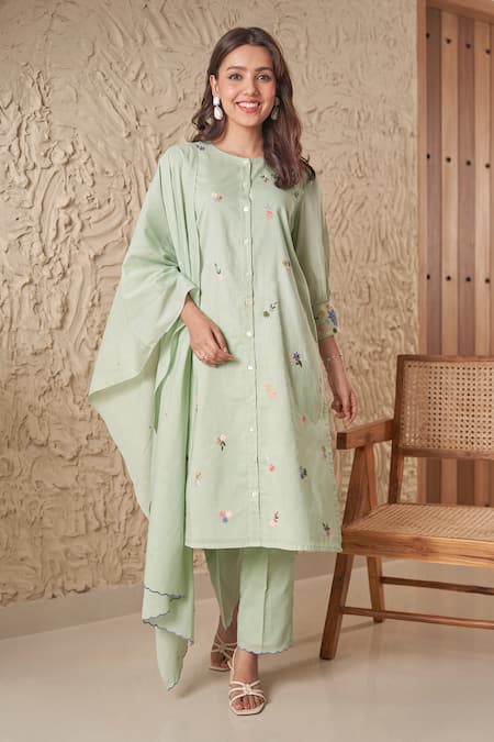 Samatvam by Anjali Bhaskar Zoya Floral Embroidered Button Down Kurta & Pant Set 