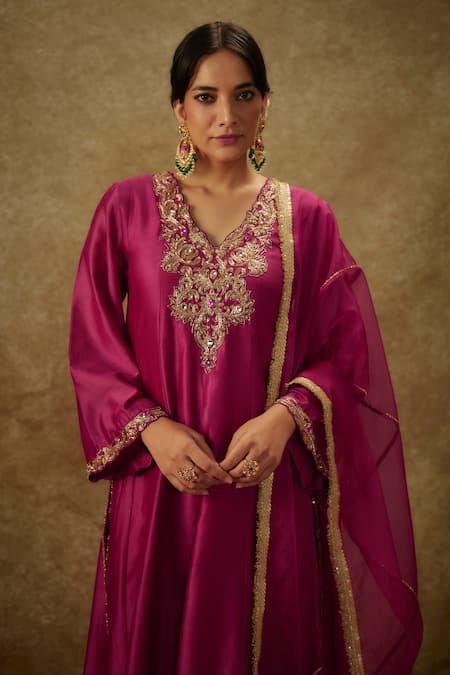 Shop The Aarya Purple Handloom Cotton, Organza Embroidery, Hand Woven Kalidaar Kurta Pant Set Online at Aza Fashions Shop_The Aarya_Purple Handloom Cotton, Organza Embroidery, Hand Woven Kalidaar Kurta Pant Set _Online_at_Aza_Fashions