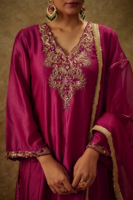 The Aarya Purple Handloom Cotton, Organza Embroidery, Hand Woven Kalidaar Kurta Pant Set at Aza Fashions The Aarya_Purple Handloom Cotton, Organza Embroidery, Hand Woven Kalidaar Kurta Pant Set _at_Aza_Fashions