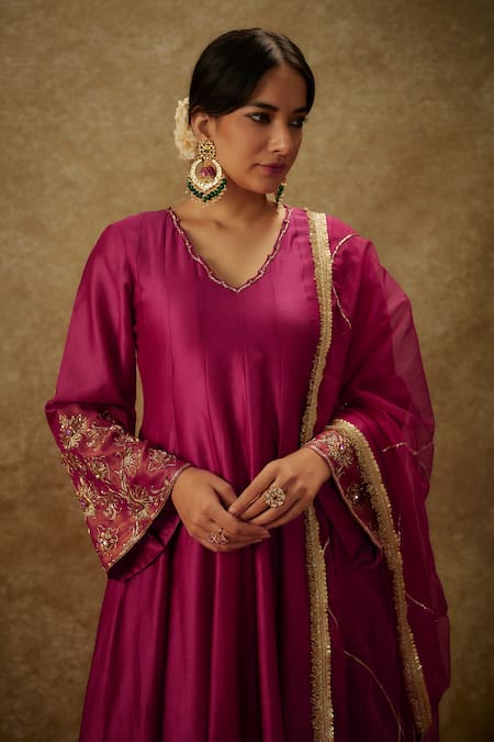 The Aarya_Purple Organza, Handloom Cotton, Chanderi Hand Woven Kurta Palazzo Set _Online_at_Aza_Fashions