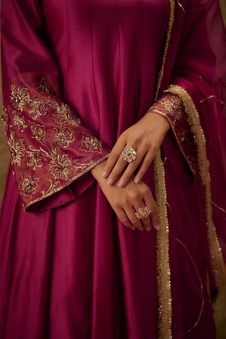 Buy_The Aarya_Purple Organza, Handloom Cotton, Chanderi Hand Woven Kurta Palazzo Set _Online_at_Aza_Fashions