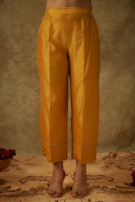 The Aarya Yellow Organza, Handloom Cotton, Chanderi Embroidery, Zardozi Kurta Pant Set Online at Aza Fashions The Aarya_Yellow Organza, Handloom Cotton, Chanderi Embroidery, Zardozi Kurta Pant Set _Online_at_Aza_Fashions