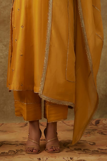 Buy The Aarya Yellow Organza, Handloom Cotton, Chanderi Embroidery, Zardozi Kurta Pant Set Online at Aza Fashions Buy_The Aarya_Yellow Organza, Handloom Cotton, Chanderi Embroidery, Zardozi Kurta Pant Set _Online_at_Aza_Fashions