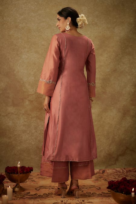 The Aarya Zardozi Leaf Embroidered Kurta Palazzo Set 