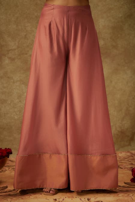 Buy_The Aarya_Pink Organza, Handloom Cotton, Chanderi Sequins, Zari, Kurta Sharara Set _Online_at_Aza_Fashions