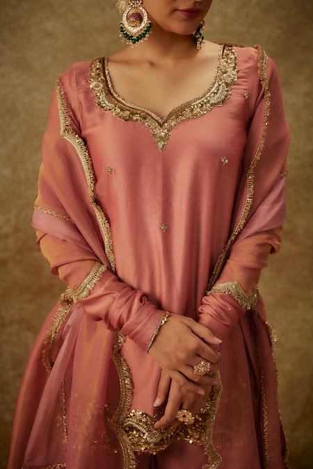 The Aarya_Pink Organza, Handloom Cotton, Chanderi Sequins, Zari, Kurta Sharara Set _at_Aza_Fashions