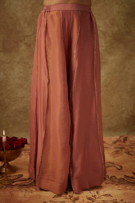 Buy_The Aarya_Pink Organza, Chanderi, Handloom Cotton Paisley Pattern Kurta Palazzo Set _Online_at_Aza_Fashions