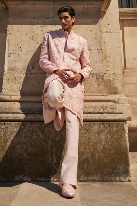 Jigar & Nikita Resham Floral Vine Embroidered Sherwani Pant Set 