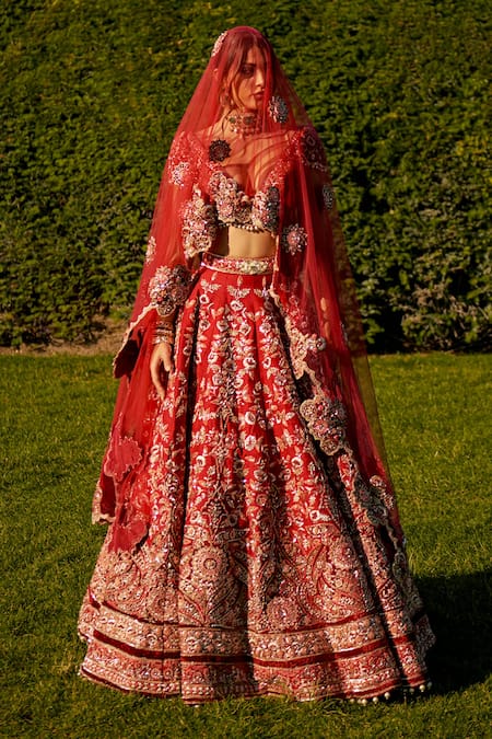 Jigar & Nikita Zardozi Embroidered Floral Vine Bridal Lehenga Set 