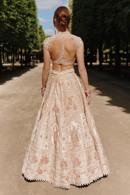 Jigar & Nikita Zari Floral Peacock Embroidered Bridal Lehenga Set 