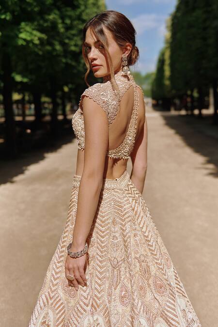 Buy_Jigar & Nikita_Orange Velvet, Silk, Net Sequins, Floral Peacock Embroidered Bridal Lehenga Set _Online_at_Aza_Fashions