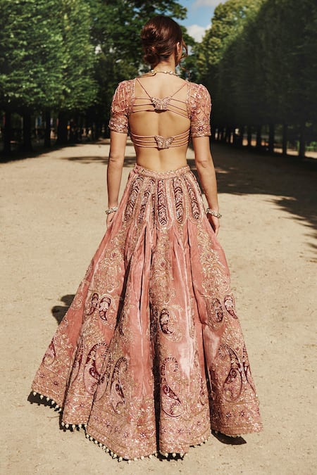 Jigar & Nikita Zardozi Embroidered Paisley Patchwork Bridal Lehenga Set 