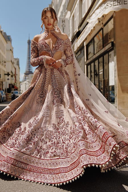 Jigar & Nikita Floral Patchwork Embroidered Bridal Lehenga Set 