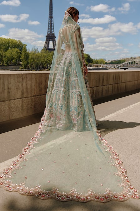 Jigar & Nikita Zardozi Embroidered Gradient Patchwork Bridal Lehenga Set 