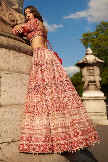 Jigar & Nikita Floral Scallop Sequin Embellished Bridal Lehenga Set 