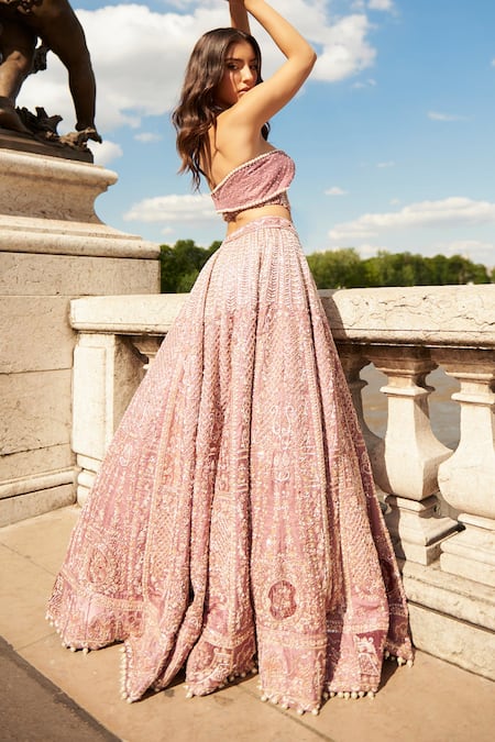 Jigar & Nikita Zardozi Embroidered Floral Checkered Bridal Lehenga Set 