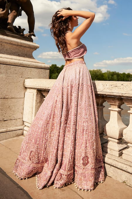 Buy Jigar & Nikita Purple Silk, Net Pearls, Zardozi Embroidered Floral Checkered Bridal Lehenga Set Online at Aza Fashions Buy_Jigar & Nikita_Purple Silk, Net Pearls, Zardozi Embroidered Floral Checkered Bridal Lehenga Set _Online_at_Aza_Fashions