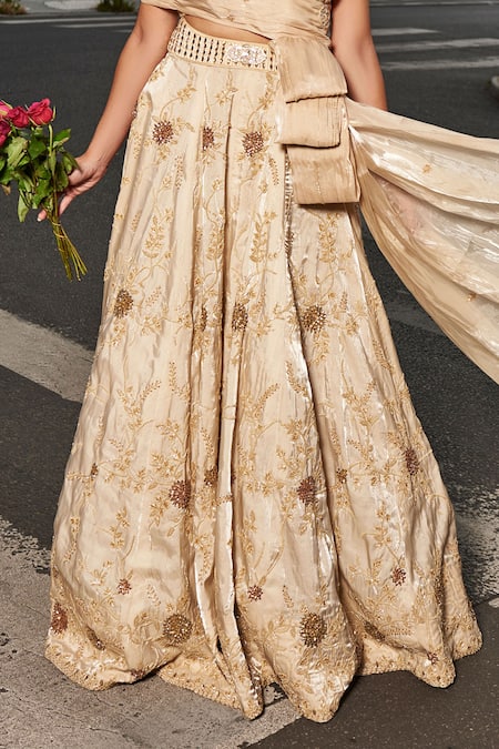 Buy Jigar & Nikita Beige Silk, Organza Sequins, Beads Floral Vine Embellished Bridal Lehenga Set Online at Aza Fashions Buy_Jigar & Nikita_Beige Silk, Organza Sequins, Beads Floral Vine Embellished Bridal Lehenga Set _Online_at_Aza_Fashions