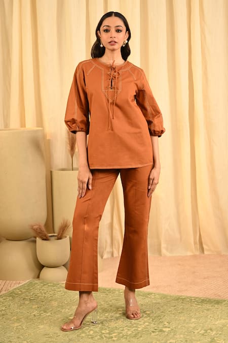 Veera Wear Stitchline Work Front Tie Up Tunic With Pant 