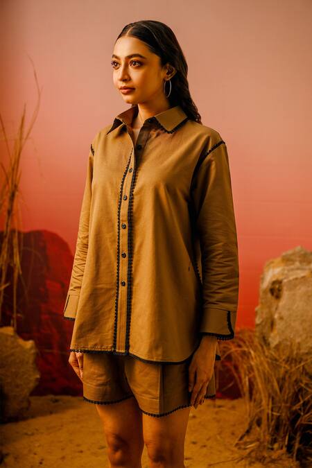 Buy Veera Wear Yellow Cotton Lace Collared Bloom Embellished Shirt With Shorts Online at Aza Fashions Buy_Veera Wear_Yellow Cotton Lace Collared Bloom Embellished Shirt With Shorts_Online_at_Aza_Fashions