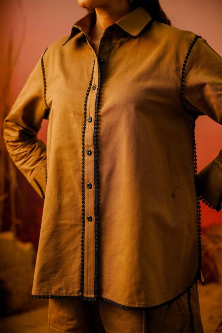 Shop Veera Wear Yellow Cotton Lace Collared Bloom Embellished Shirt With Shorts Online at Aza Fashions Shop_Veera Wear_Yellow Cotton Lace Collared Bloom Embellished Shirt With Shorts_Online_at_Aza_Fashions