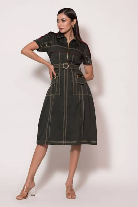 Veera Wear Contrast Stitch Collared Dress 