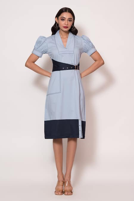 Veera Wear Collared Puffed Sleeve Midi Dress 