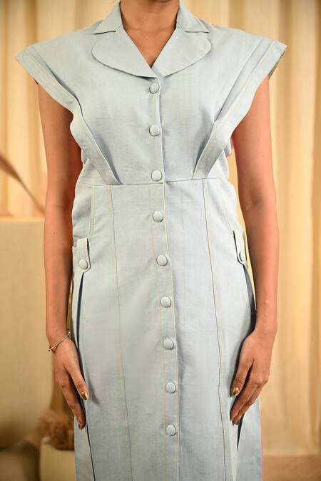 Buy_Veera Wear_Multi Color Cotton Collared Block Stripe Print Dress_Online_at_Aza_Fashions