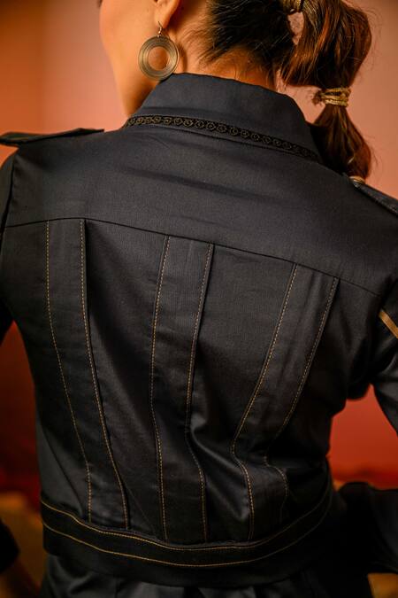 Buy_Veera Wear_Blue Cotton Cut Work Collared Placement Embellished Dress_Online_at_Aza_Fashions