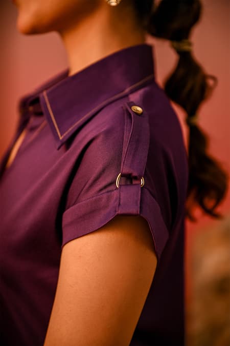 Buy_Veera Wear_Purple Cotton Collared Front Buttoned Dress_Online_at_Aza_Fashions