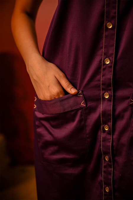 Shop_Veera Wear_Purple Cotton Collared Front Buttoned Dress_Online_at_Aza_Fashions